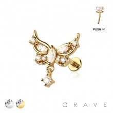 MULTI CZ BUTTERFLY DANGLE CZ THREADLESS (PUSH IN) 316L SURGICAL STEEL LABRET SET